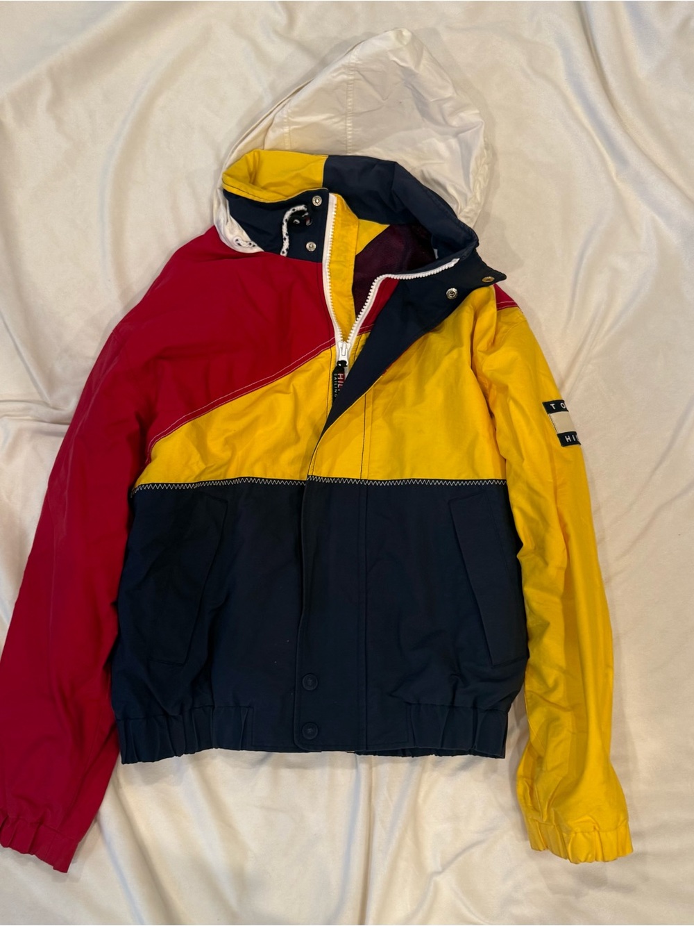 Tommy Hilfiger Red, Yellow & Navy Colorblock Hooded Windbreaker